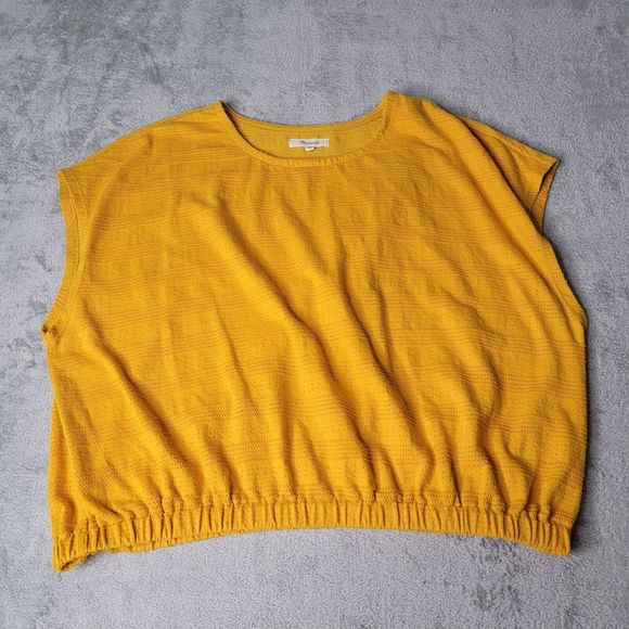 Pointelle Tops - Madewell Pointelle Knit Short Sleeve Crop Top Mustard Yellow Size‎ XL